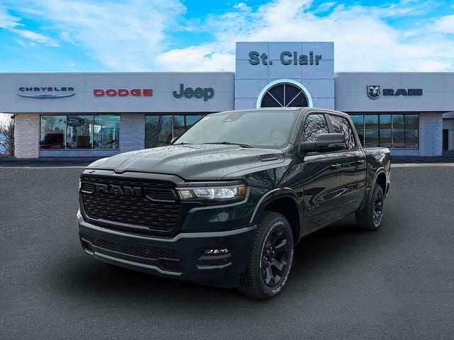 2026 RAM Ram 1500 RAM 1500 BIG HORN CREW CAB 4X4 5'7' BOX in Serrano-Green Metallic Exterior Paint — front three-quarter view