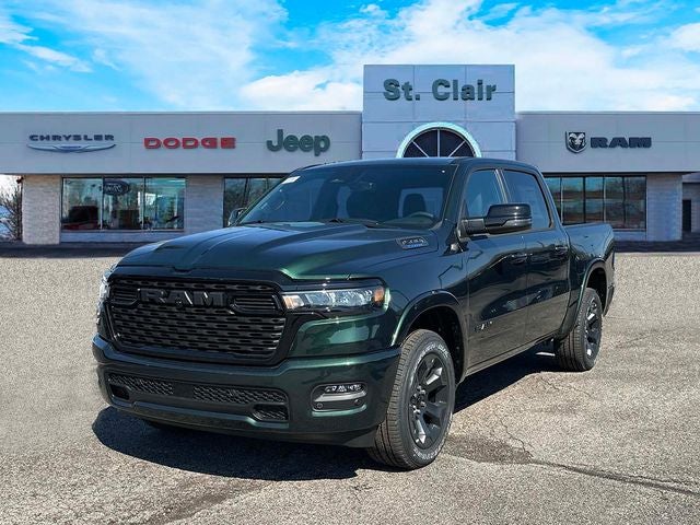 2026 RAM Ram 1500 RAM 1500 BIG HORN CREW CAB 4X4 5'7' BOX in Serrano-Green Metallic Exterior Paint — front three-quarter view