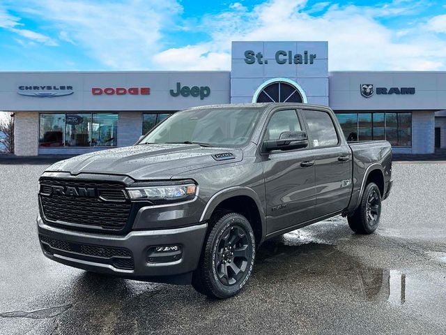 2026 RAM Ram 1500 RAM 1500 BIG HORN CREW CAB 4X4 5'7' BOX in Granite Crystal Metallic Clear-Coat Exterior Paint — front three-quarter view