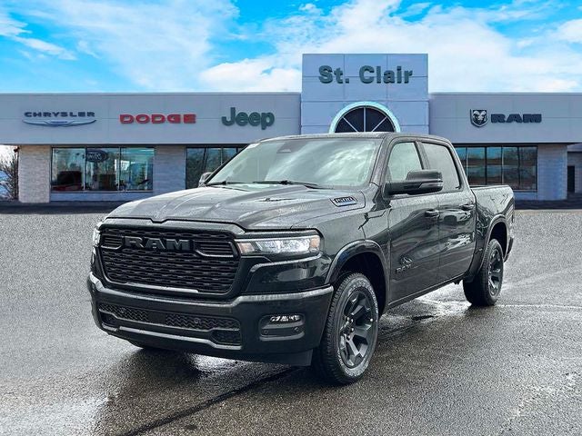 2026 RAM Ram 1500 RAM 1500 BIG HORN CREW CAB 4X4 5'7' BOX in Diamond Black Crystal Pearl-Coat Exterior Paint — front three-quarter view