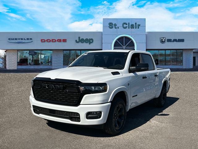 2026 RAM Ram 1500 RAM 1500 BIG HORN CREW CAB 4X4 5'7' BOX in Bright White Clear-Coat Exterior Paint — front three-quarter view