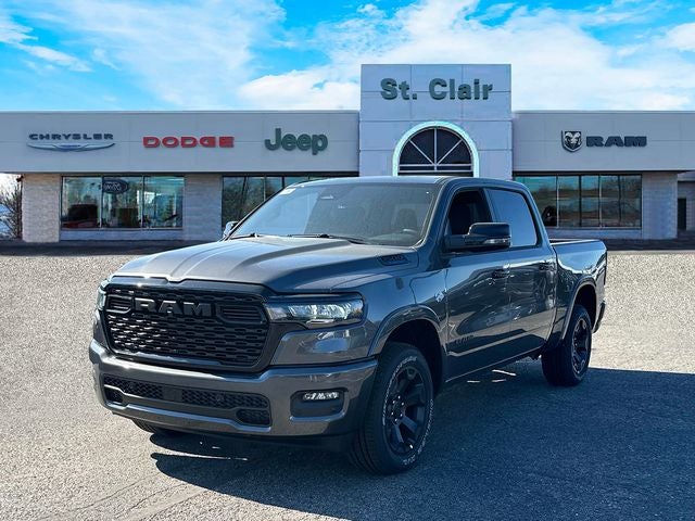 2026 RAM Ram 1500 RAM 1500 BIG HORN CREW CAB 4X4 5'7' BOX in Granite Crystal Metallic Clear-Coat Exterior Paint — front three-quarter view