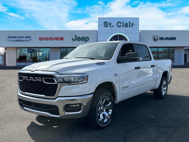2026 RAM Ram 1500 RAM 1500 BIG HORN CREW CAB 4X4 5'7' BOX in Bright White Clear-Coat Exterior Paint — front three-quarter view