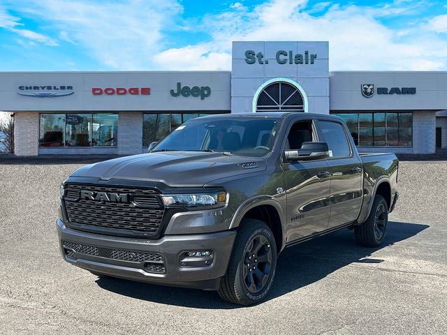 2026 RAM Ram 1500 RAM 1500 BIG HORN CREW CAB 4X4 5'7' BOX in Granite Crystal Metallic Clear-Coat Exterior Paint — front three-quarter view