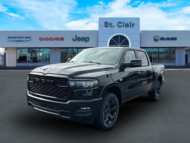 2026 RAM Ram 1500 RAM 1500 BIG HORN CREW CAB 4X4 5'7' BOX in Diamond Black Crystal Pearl-Coat Exterior Paint — front three-quarter view