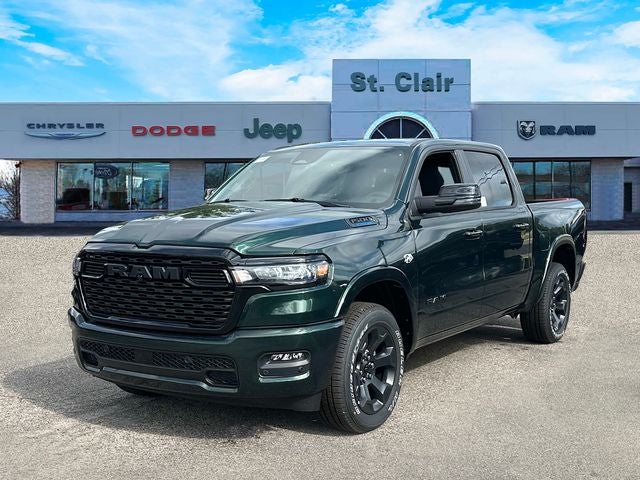 2026 RAM Ram 1500 RAM 1500 BIG HORN CREW CAB 4X4 5'7' BOX in Serrano-Green Metallic Exterior Paint — front three-quarter view