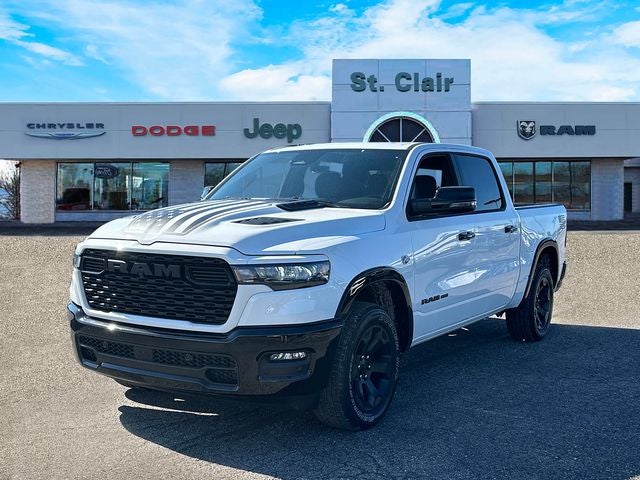 2026 RAM Ram 1500 RAM 1500 BIG HORN CREW CAB 4X4 5'7' BOX in Bright White Clear-Coat Exterior Paint — front three-quarter view