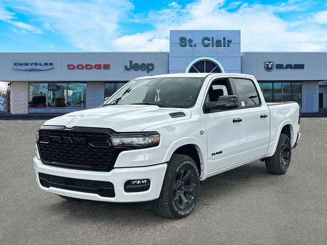 2026 RAM Ram 1500 RAM 1500 BIG HORN CREW CAB 4X4 5'7' BOX in Bright White Clear-Coat Exterior Paint — front three-quarter view