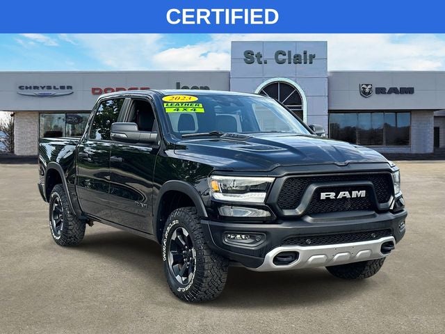 2023 RAM 1500 Rebel in Diamond Black Crystal Pearlcoat — front three-quarter view