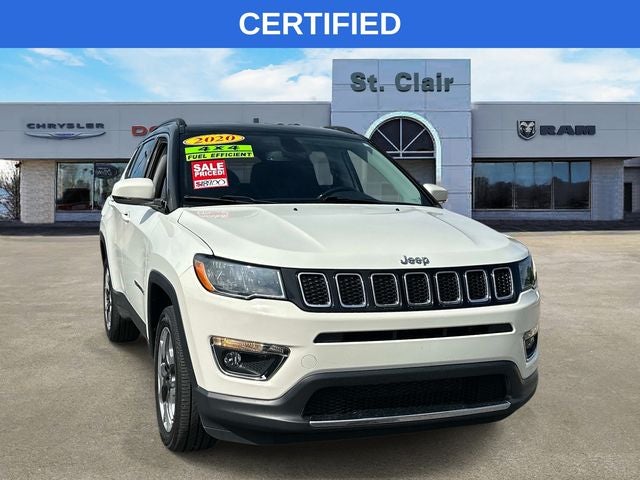 2020 Jeep Compass Limited 4x4 in White Clearcoat — front three-quarter view