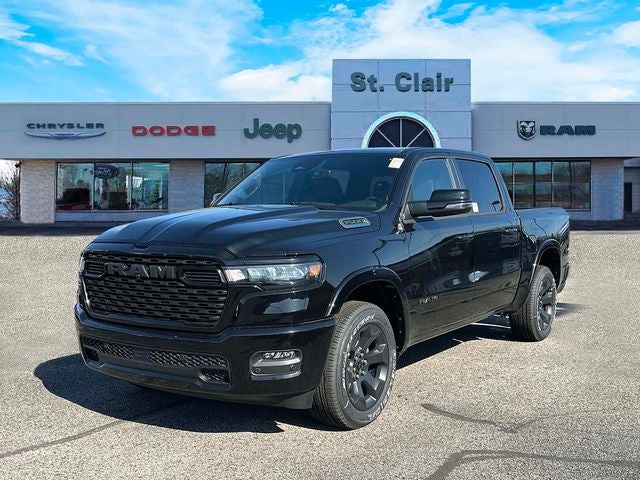 2026 RAM Ram 1500 RAM 1500 BIG HORN CREW CAB 4X4 5'7' BOX in Diamond Black Crystal Pearl-Coat Exterior Paint — front three-quarter view
