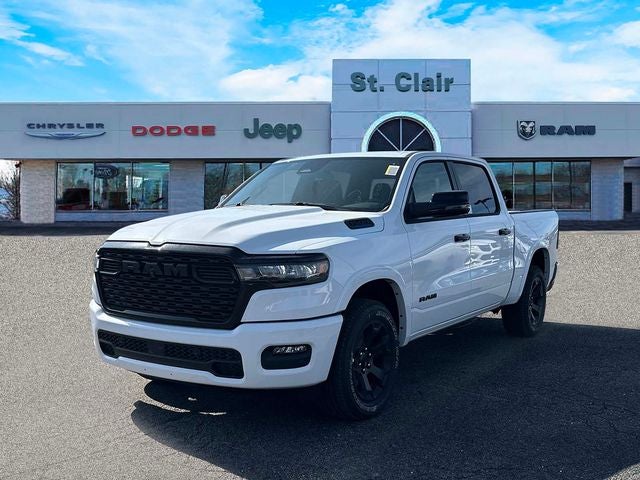 2026 RAM Ram 1500 RAM 1500 BIG HORN CREW CAB 4X4 5'7' BOX in Bright White Clear-Coat Exterior Paint — front three-quarter view